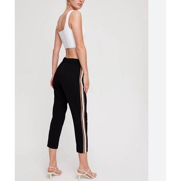 Aritzia Babaton Conan Black Side Stripe High Rise Cropped Pants Size 4 Crepe - Picture 1 of 7